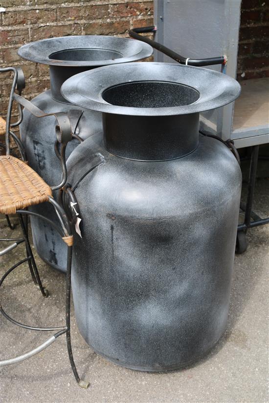 Pair large metal garden urns